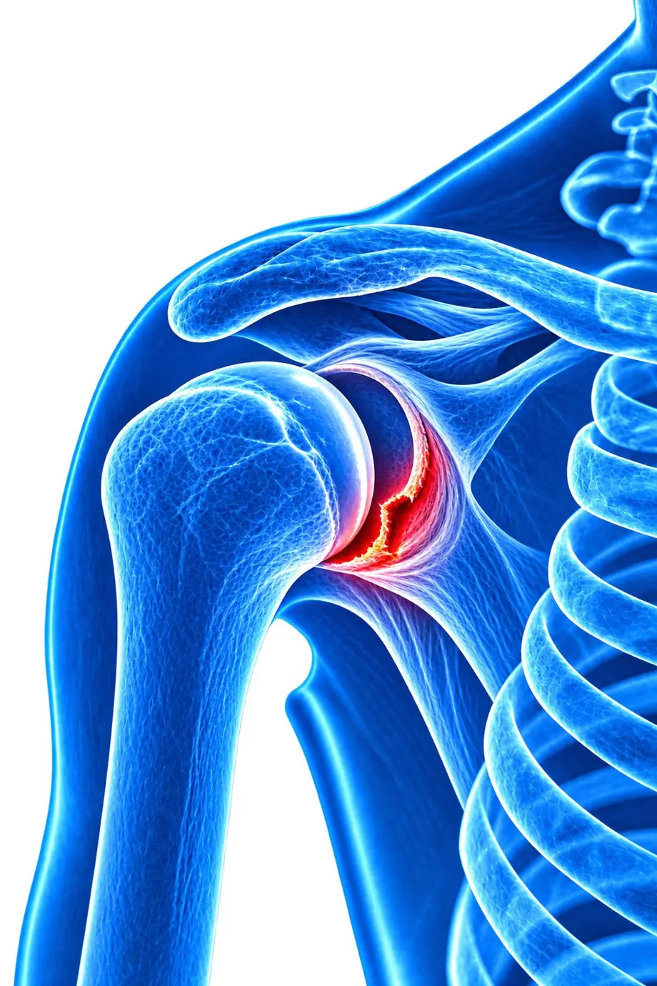 Illustration of the shoulder joint with a tear in the labrum at the front of the socket